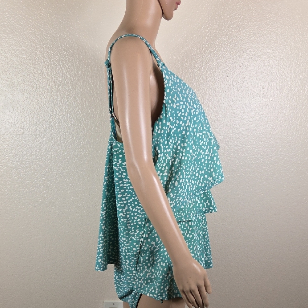 Cacique Teal & Cream Ruffled Tankini & High Wiasted Swim Suit - Picture 4 of 10